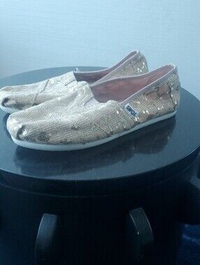 TOMS Gold Sequin Slip-On Flats